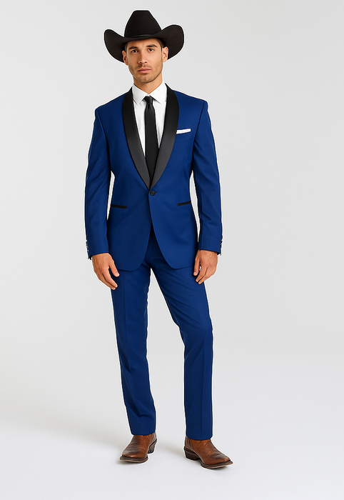 Authentic Braveman Men's Two Buttons Solid Blue Suit Regular Fit