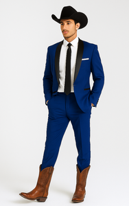 Authentic Braveman Men's Two Buttons Solid Blue Suit Regular Fit