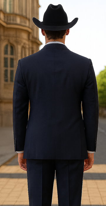 Authentic Men's Regular Fit Two Buttons Solid Dark Navy Blue Suits For Men With Flat Front Pants