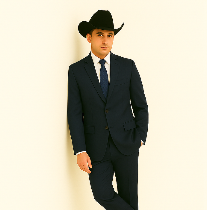 Authentic Men's Regular Fit Two Buttons Solid Dark Navy Blue Suit For Men With Flat Front Pants
