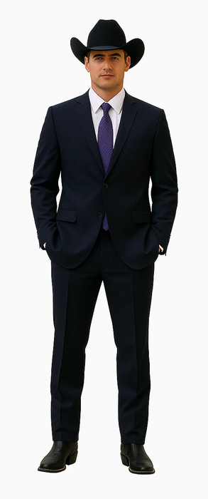 Authentic Men's Regular Fit Two Buttons Solid Dark Navy Blue Suit For Men With Flat Front Pants