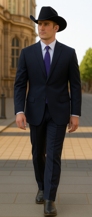 Authentic Men's Regular Fit Two Buttons Solid Dark Navy Blue Suits For Men With Flat Front Pants