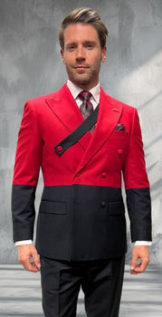 Statement Men's 2 Piece 100% Wool Modern Fit Double Breasted Suit - Two Tone Jacket