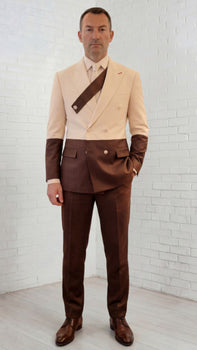 Statement Men's 2 Piece 100% Wool Modern Fit Double Breasted Suit - Two Tone Jacket