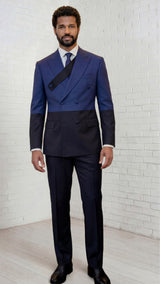 Statement Men's 2 Piece 100% Wool Modern Fit Double Breasted Suit - Two Tone Jacket