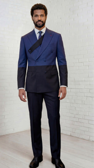 Statement Men's 2 Piece 100% Wool Modern Fit Double Breasted Suit - Two Tone Jacket