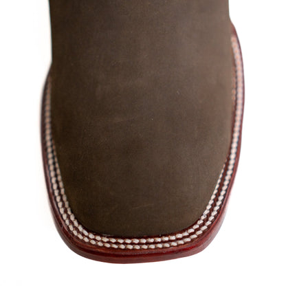 Los Altos Women's Boot Wide Square Toe Nobuck Dark Tabacco Leather Sole - Nobuck Dark Tabacco