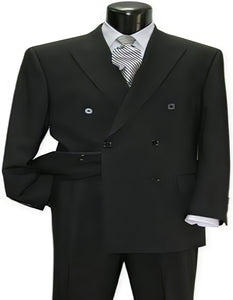 Brand New Solid Black Double Breasted Suits 100% Wool Fabric Super 150s Wide Suits Side Vent (pleated or Flat Front Pants)