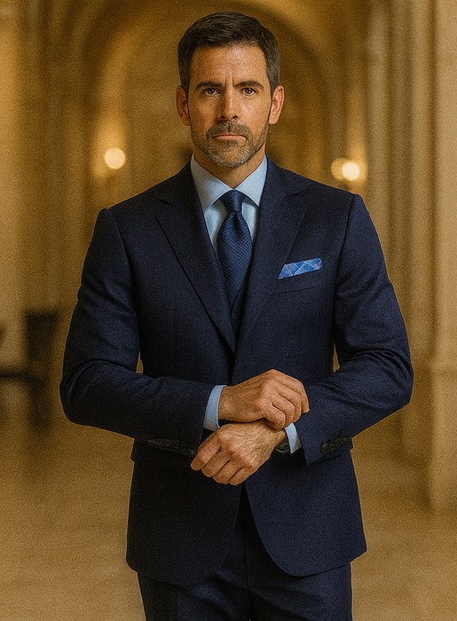 Steve Harvey Suits Clothing line - Steve Harvey Suits Mens Peak Lapel Modern Fit - No Pleated Pants Designer Brand Navy 3 Piece Vested Chest Pocket Suit