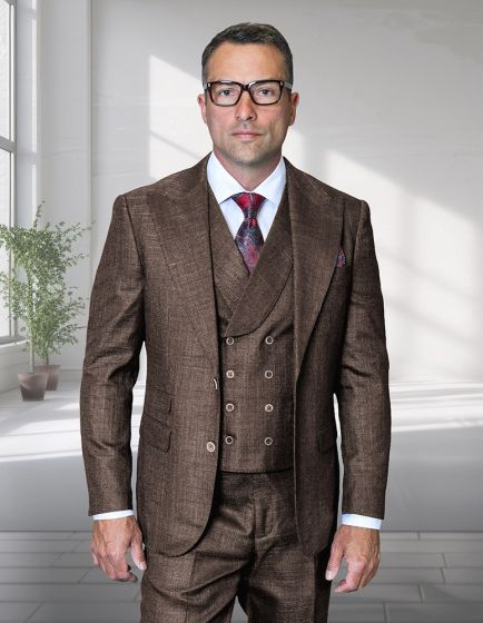 Statement Men's 3 Piece 100% Wool  Suit - Peak Lapel  Modern Fit