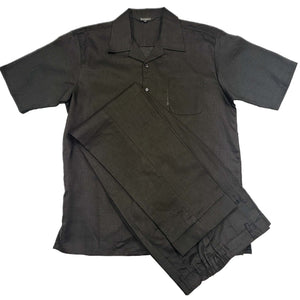 Mens Black Linen Shirt and Pants Casual Outfit Set