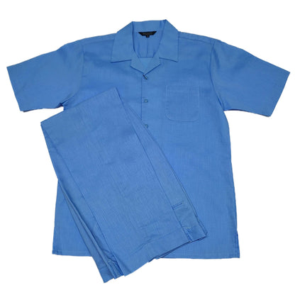 Mens Powder Blue Linen Casual Suit Set Modern Fit