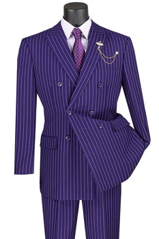 Banker Collection-Men's Double Breasted Pinstripe Purple Suit