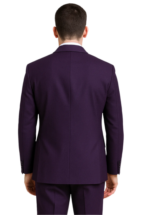 Mens Basic 2 Button Classic Fit Poplin Suit in Purple