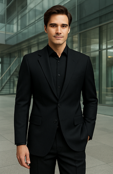 Batman V Superman Bruce Wayne Men's Black Peak Lapel Vested Wool Blend Suit