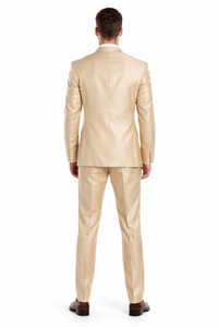 Beige ~ Khaki ~ Tan ~ Champagne Suit Shiny Flashy Sharkskin Classic Fit Suit