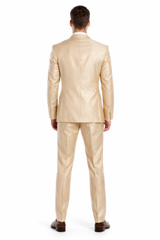 Beige ~ Khaki ~ Tan ~ Champagne Suit Shiny Flashy Sharkskin Classic Fit Suit - Image 2