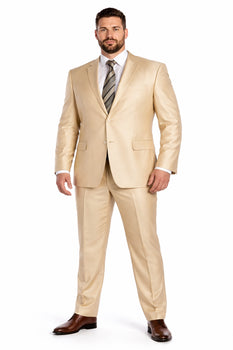 Beige ~ Khaki ~ Tan ~ Champagne Suit Shiny Flashy Sharkskin Classic Fit Suit - Image 6