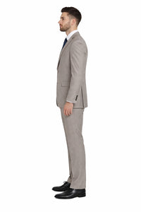 Tan ~ Beige Pinstripe 2 Button Suit  Side Vented Suit Regular Modern Fit Suits Flat Front Pants