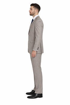 Tan ~ Beige Pinstripe 2 Button Suit Side Vented Suit Regular Modern Fit Suits Flat Front Pants