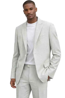 Mens Light Beige Pinstripe Suit – Modern Slim Fit 2 Piece Suit