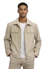 Mens Modern Beige Casual Jacket Set – Slim Fit Lightweight Fashion Outfit