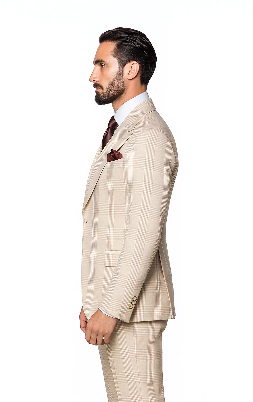 Suits With Baggy Pleated Pants - Wide Leg Pants 100% Wool - Classic Fit in Green Color by Rossiman USA Men's Outlet