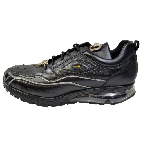 Belvedere Rexy III Black Ostrich Calfskin Bubble Soled Sneakers With Eyes - Image 4