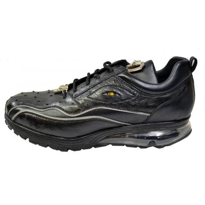Belvedere Rexy III Black Ostrich Calfskin Bubble Soled Sneakers With Eyes - Image 4