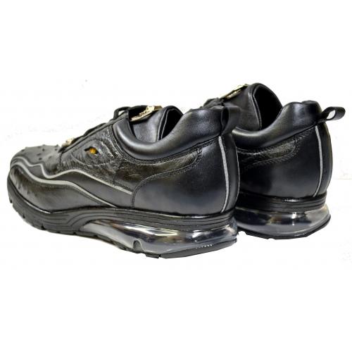 Belvedere Rexy III Black Ostrich Calfskin Bubble Soled Sneakers With Eyes - Image 5