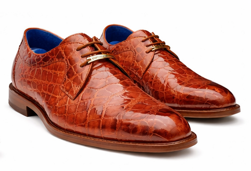 Belvedere Alligator Shoes Mens Brandy Italian Lace Up Lago - Image 2