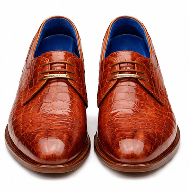 Belvedere Alligator Shoes Mens Brandy Italian Lace Up Lago - Image 3