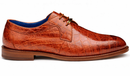 Belvedere Alligator Shoes Mens Brandy Italian Lace Up Lago - Image 5
