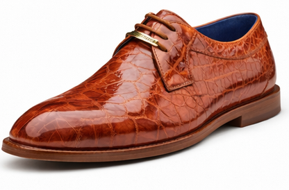 Belvedere Alligator Shoes Mens Brandy Italian Lace Up Lago - Image 8