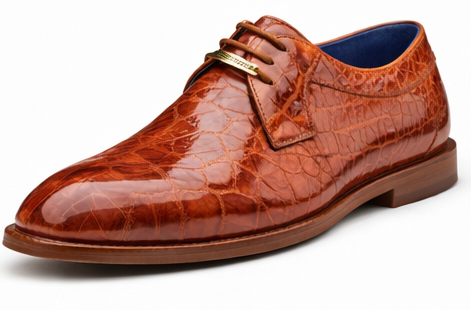 Belvedere Alligator Shoes Mens Brandy Italian Lace Up Lago - Image 8