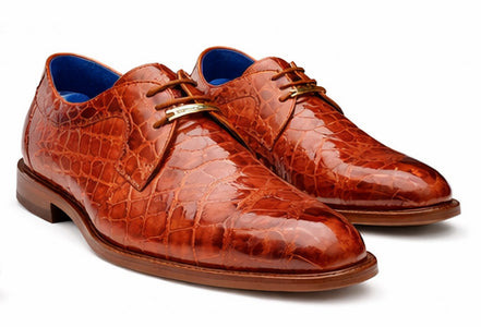 Belvedere Alligator Shoes Mens Brandy Italian Lace Up Lago - Image 2