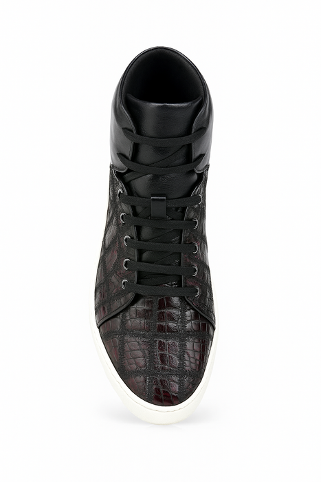 Belvedere Vero Crocodile Patchwork High-Top Sneaker in Honey