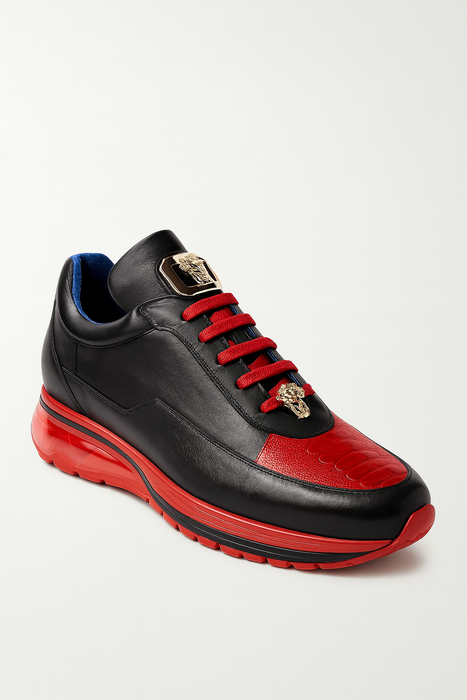 Belvedere Flash Men's Black & Red Ostrich-Calf Sneakers