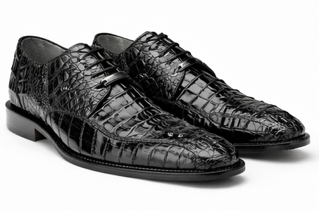 Belvedere Chapo Mens Black Gator Horn Back Lace Up Shoes
