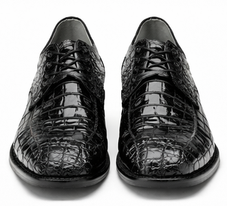 Belvedere Chapo Mens Black Gator Horn Back Lace Up Shoes