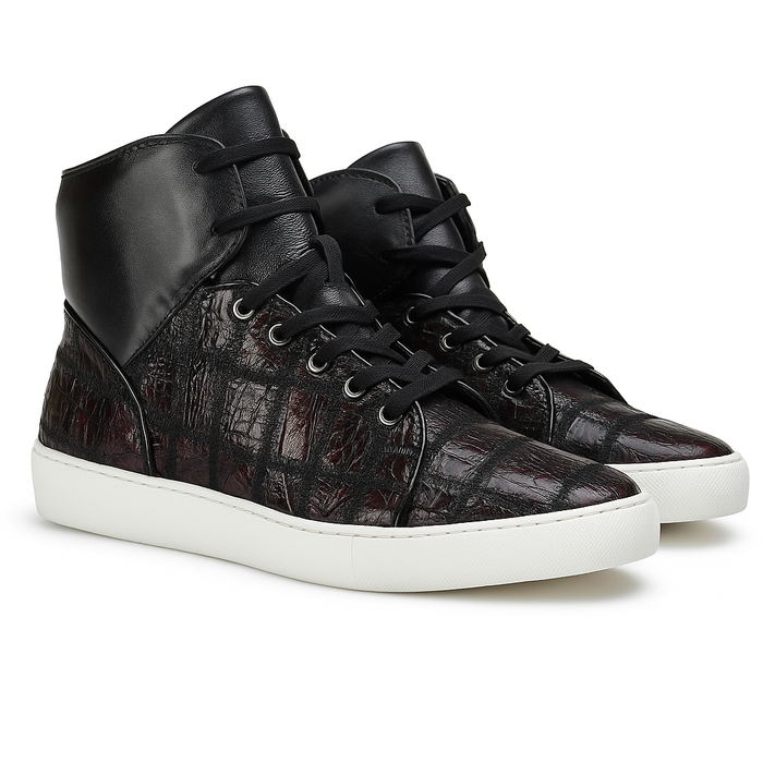 Belvedere Vero Crocodile Patchwork High-Top Sneaker in Honey