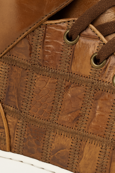 Belvedere Vero Crocodile Patchwork High-Top Sneaker in Honey