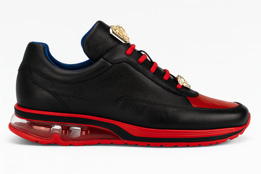 Belvedere Flash Men's Black & Red Ostrich-Calf Sneakers - Image 8