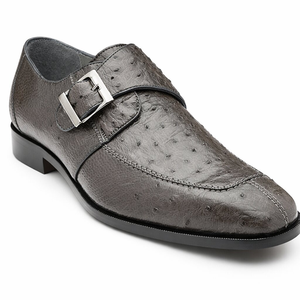 Belvedere Men's Shoes Gray Ostrich Side Buckle Strap Josh 114011