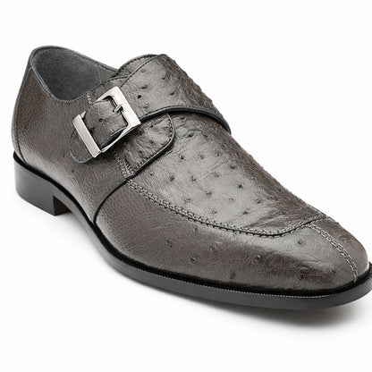 Belvedere Men's Shoes Gray Ostrich Side Buckle Strap Josh 114011