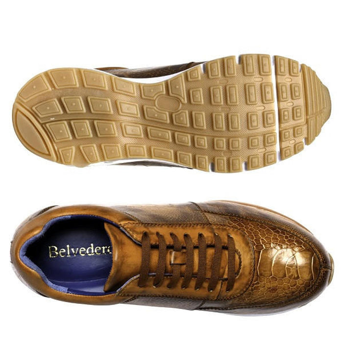 Belvedere Mens Brandy Tan Ostrich Skin Sneaker Bubble Heel Todd - Image 2