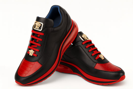 Belvedere Flash Men's Black & Red Ostrich-Calf Sneakers - Image 4