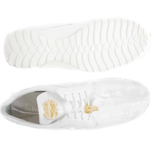 Belvedere Vasco White Genuine Hornback Crocodile Soft Calf Casual Sneakers with Eyes - Image 2