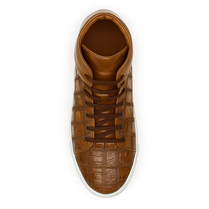 Belvedere Vero Crocodile Patchwork High-Top Sneaker in Honey