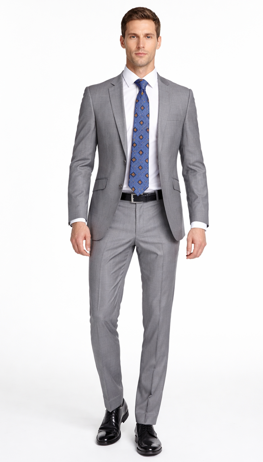 Bertolini 2Pc & 3PC Lt. Gray Two-button Wool & Silk Blend Suit